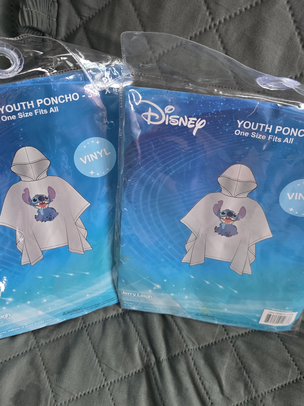 Disney Youth Stitch Vinyl Poncho - Light Gray with Blue Stitch Graphic